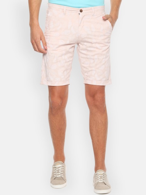 

Louis Philippe Sport Men Peach-Coloured & White Printed Slim Fit Regular Shorts, Beige