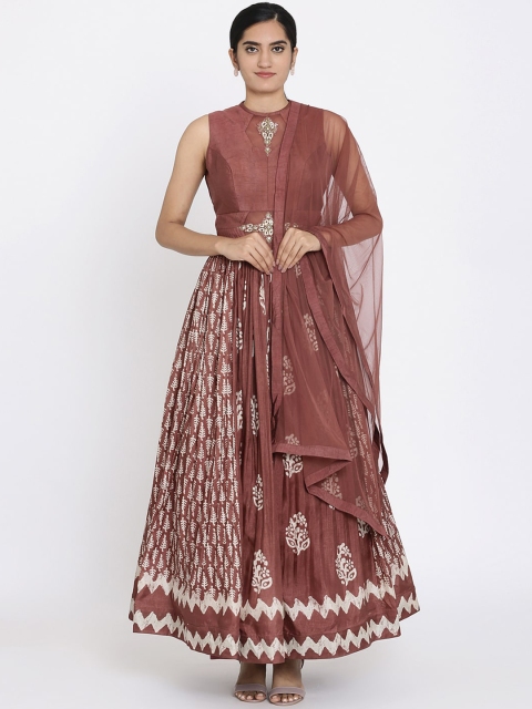 

Koskii Women Mauve & Off-White Floral Printed Maxi Dress