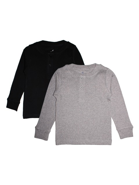 

KiddoPanti Unisex Kids Pack of 2 Solid Henley Neck T-shirts, Grey