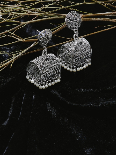 

ZeroKaata Silver-Plated Oxidized Handcrafted Dome Shaped Jhumkas