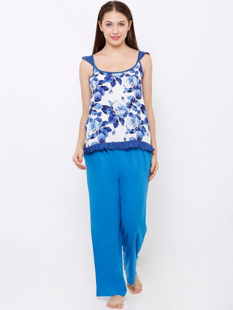 

Heart 2 Heart Women Blue & White Printed Night Suit