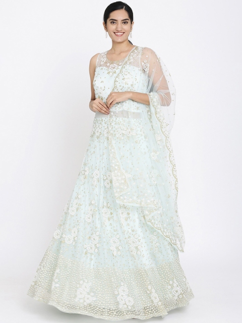 

Koskii Women Mint Green & Silver-Coloured Embellished Ethnic Gown with Dupatta