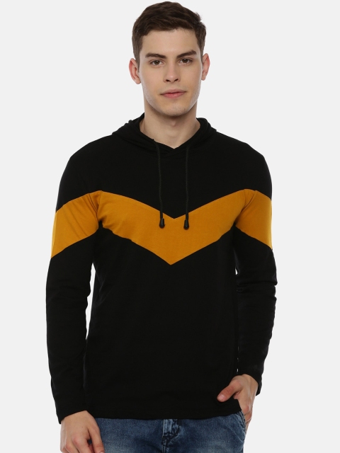

KAY DEE Men Black Striped Hood T-shirt