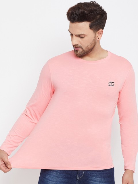 

Okane Men Peach-Coloured Solid Round Neck T-shirt