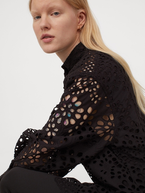 

H&M Women Black Broderie Anglaise Tunic