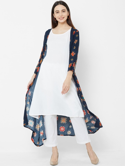 

Vedic Women Blue & White Solid A-Line Kurta