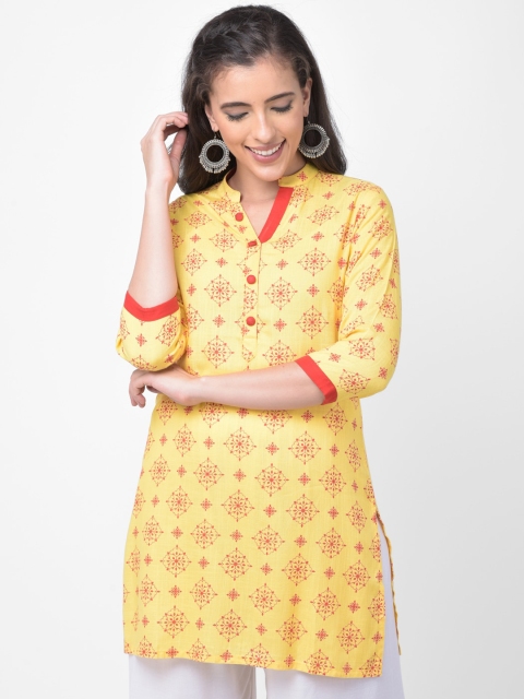 

aayusika Yellow & Pink Printed Straight Kurti