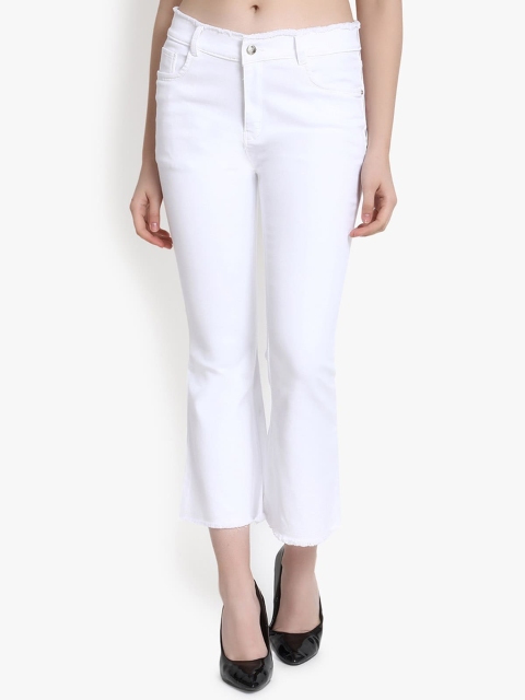 

Perfect Outlet Women White Wide Leg High-Rise Low Distress Jeans