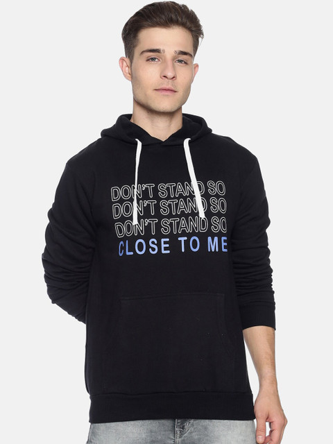

Campus Sutra Men Black Printed Hooded Sweatshirt