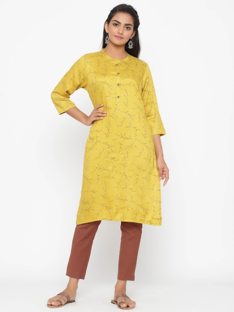 

WomenMagic Women Yellow Printed A-Line Kurta