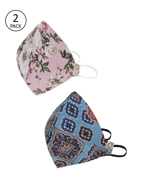 

VASTRAMAY Unisex Blue & Pink Pack of 2 Reusable 4-Ply Cloth Masks