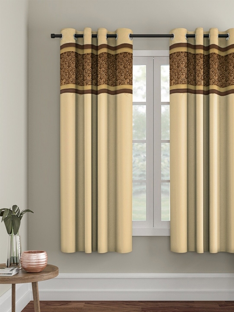 

eyda Beige & Brown Single Room Darkening Window Curtain