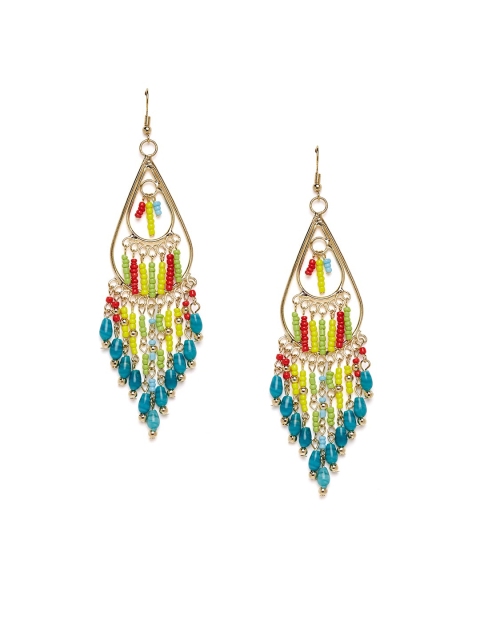 

ZeroKaata Gold-Plated & Blue Teardrop Shaped Drop Earrings