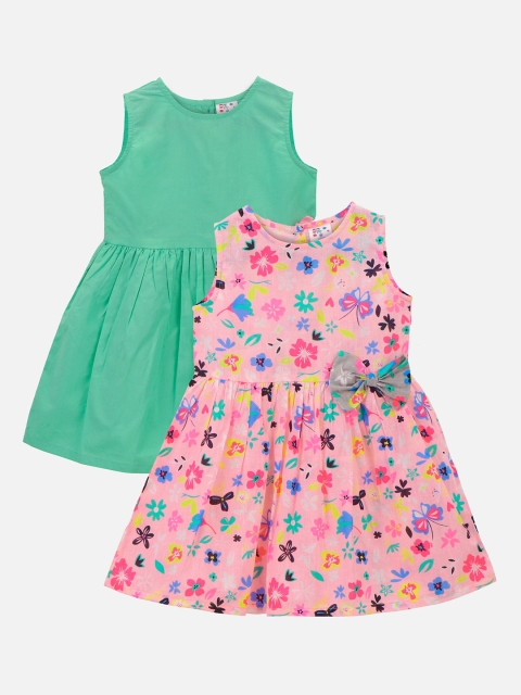 

LilPicks Girls Pack of 2 Printed A-Line Dress, Pink