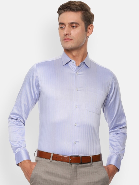 Van Heusen Men Blue Self Striped Party Shirt