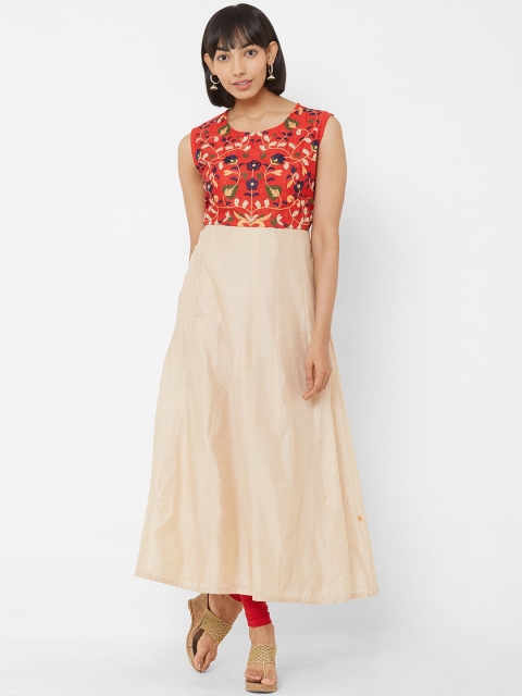 

Vedic Women Red & Beige Floral Embroidered Anarkali Kurta
