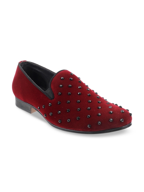 

Mochi Men Maroon & Black Embellished Party Slip-Ons