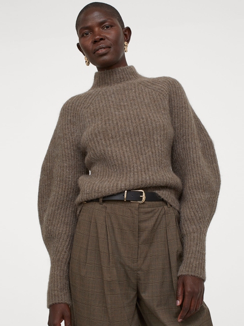 

H&M Women Beige Ribbed Wool-Blend Jumper