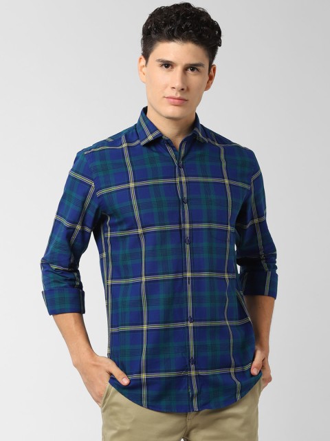

Peter England Elite Men Blue & Yellow Slim Fit Checked Casual Shirt