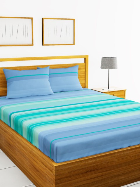 

BIANCA Blue Striped 180 TC Cotton 1 King Bedsheet with 2 Pillow Covers