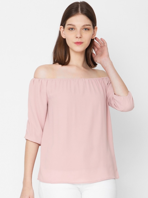

Deal Jeans Women Pink Solid Bardot Top