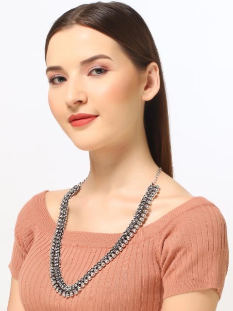 

Infuzze Brass Silver-Plated Oxidised Necklace
