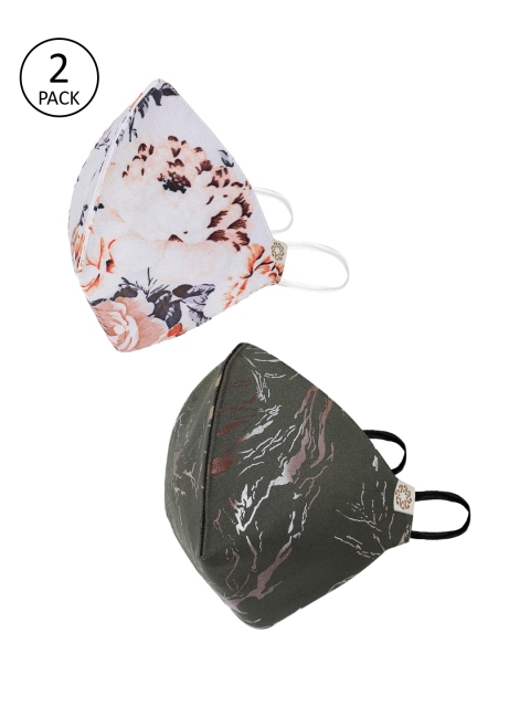 

VASTRAMAY Unisex 2 Pcs Printed 4-Ply Anti-Pollution Reusable Cloth Masks, Olive