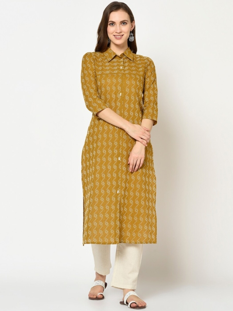 

Yufta Women Mustard Woven Design Straight Kurta