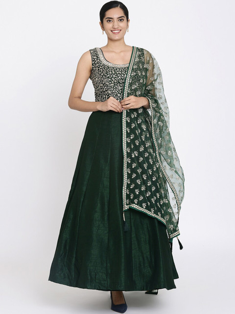 

Koskii Women Green Embellished Maxi Dress & Dupatta