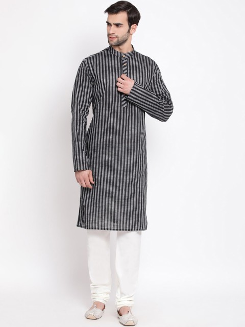 

VASTRAMAY Men Black & Cream-Coloured Striped Kurta with Pyjamas
