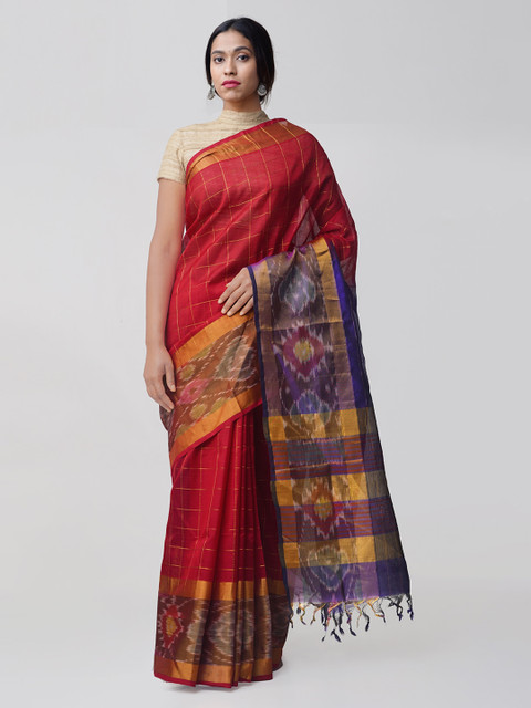 

Unnati Silks Red Striped Pure Handloom Pochampally Saree