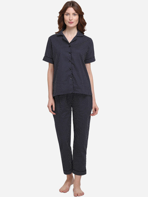 

Smarty Pants Women Navy Blue & White Printed Night Suit SMNSP-386B