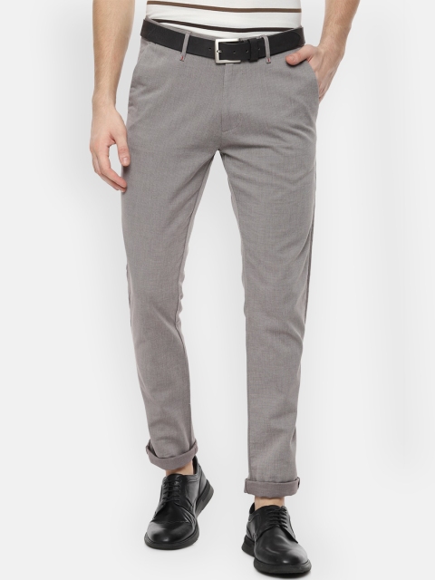 

V Dot Men Grey Slim Fit Self Design Regular Trousers