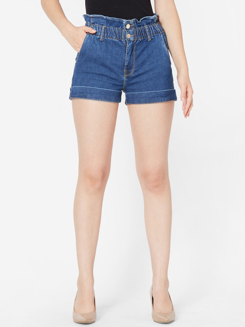 

bebe Women Blue Solid Regular Fit Denim Shorts