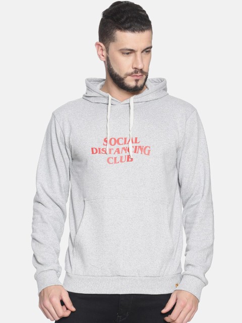

Campus Sutra Men Grey & Red Printed Hooded Sweatshirt