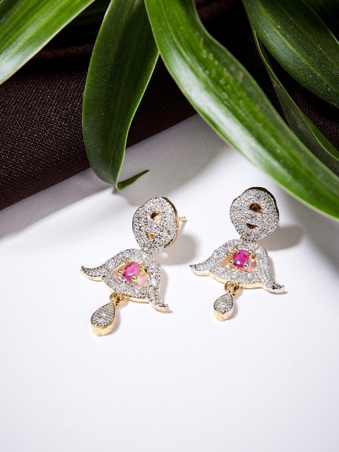 

ZeroKaata Gold-Plated American Diamond Circular Drop Earrings