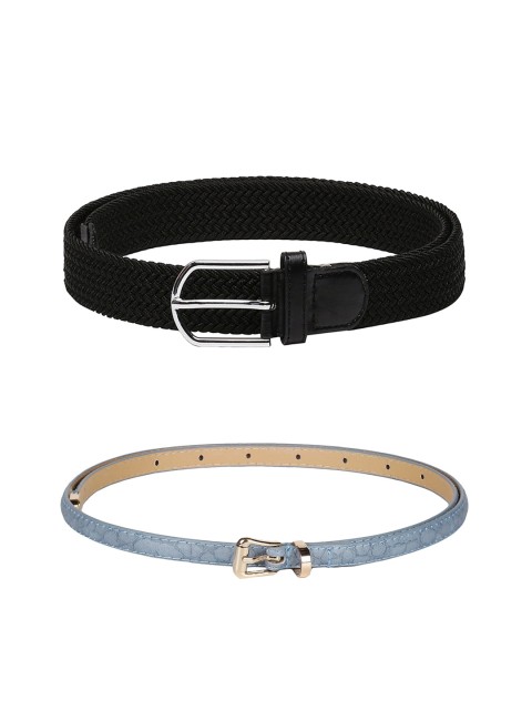 

Crusset Women Pack Of 2 Solid Belts, Black