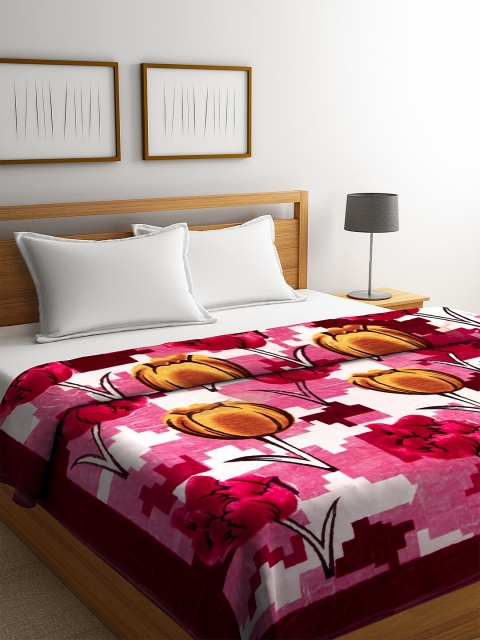 

NEUDIS Pink & White Floral Heavy Winter 600 GSM Double Bed Blanket