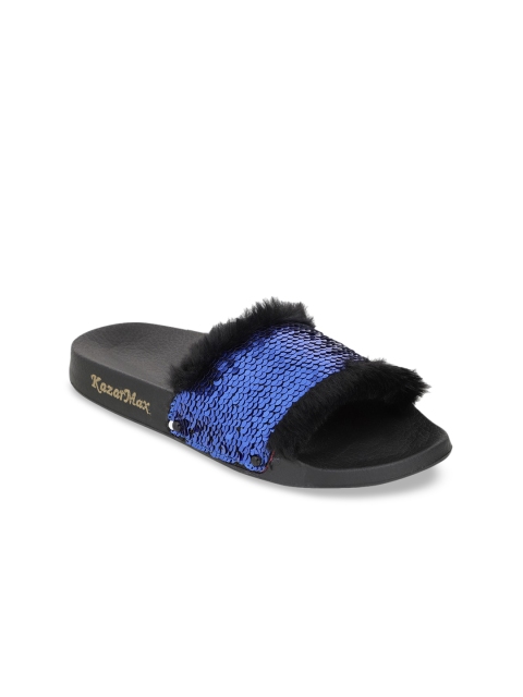 

KazarMax Women Black & Blue Sequin Embellished Sliders