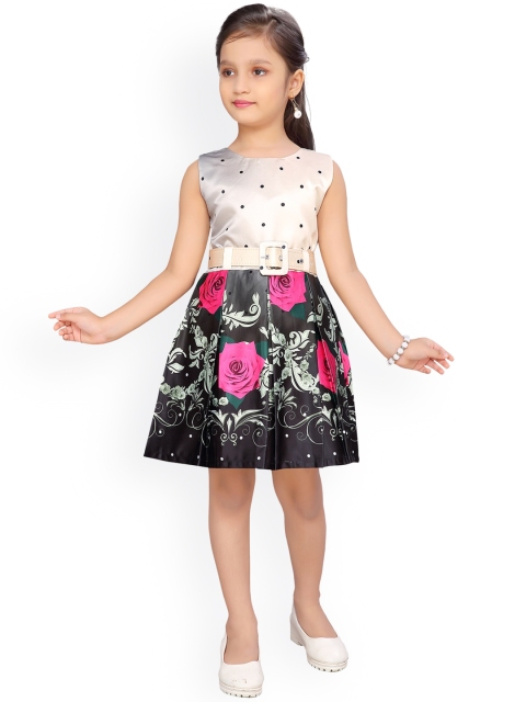 

Aarika Girls Black Floral Printed Fit and Flare Dress
