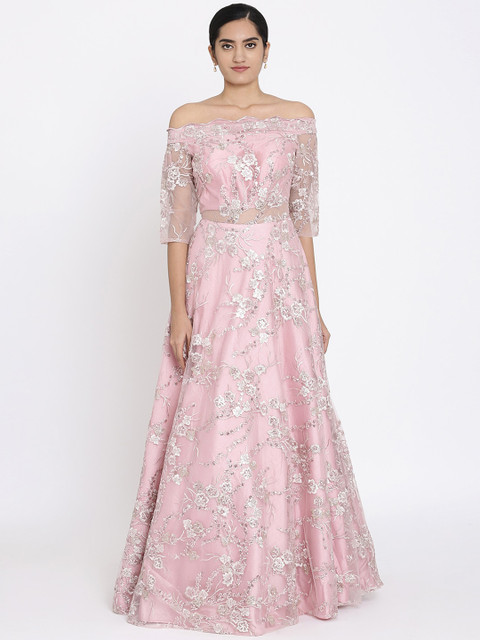 

Koskii Women Pink Embellished Maxi Designer Gown