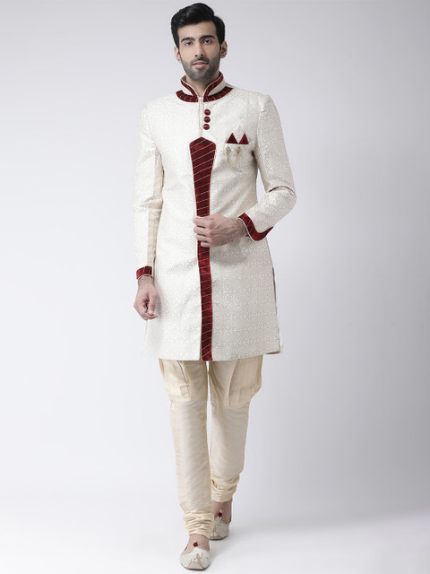 

SG RAJASAHAB Men Cream-Coloured Self Design Kurta with Churidar