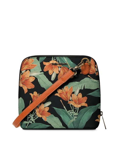 

DailyObjects Black & Green Floral Printed Sling Bag