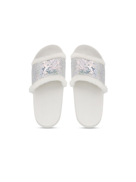 

KazarMax Women White & Silver-Toned Embellished Sliders