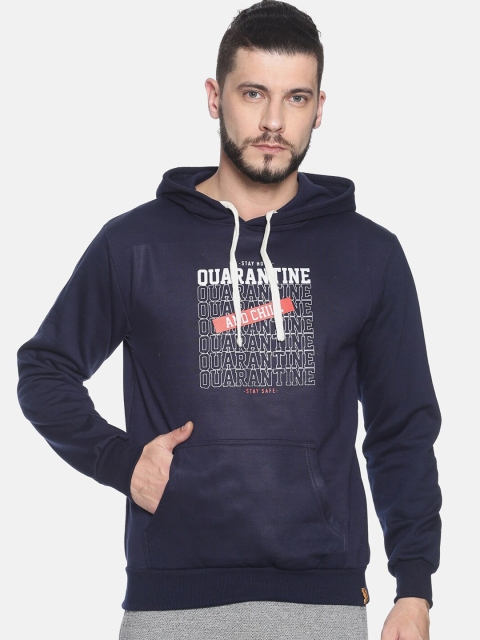 

Campus Sutra Men Blue Printed Hooded Sweatshirt