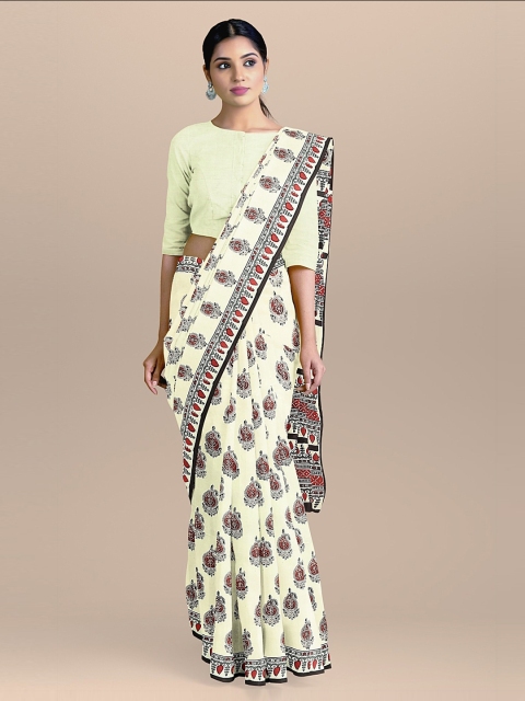 

BharatSthali Off-White & Black Pure Cotton Ajrakh Printed Saree