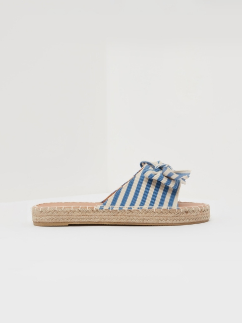

shoexpress Women Blue Striped Fabric Open Toe Flats