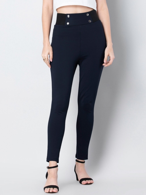 

FabAlley Women Navy Blue Solid Skinny-Fit Treggings