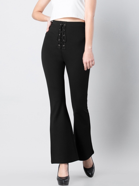 

FabAlley Women Black Solid Flared Treggings