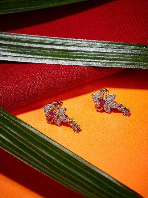 

ZeroKaata Gold-Plated & Red American Diamond Studded Handcrafted Classic Studs